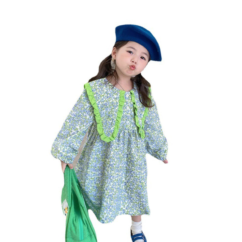 Baby Kid Girls Color-blocking Flower Print Dresses Wholesale 230201101