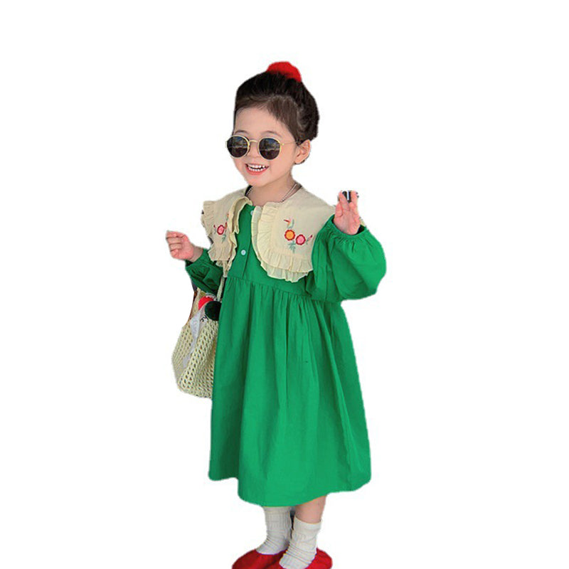 Baby Kid Girls Color-blocking Flower Embroidered Dresses Wholesale 230201149