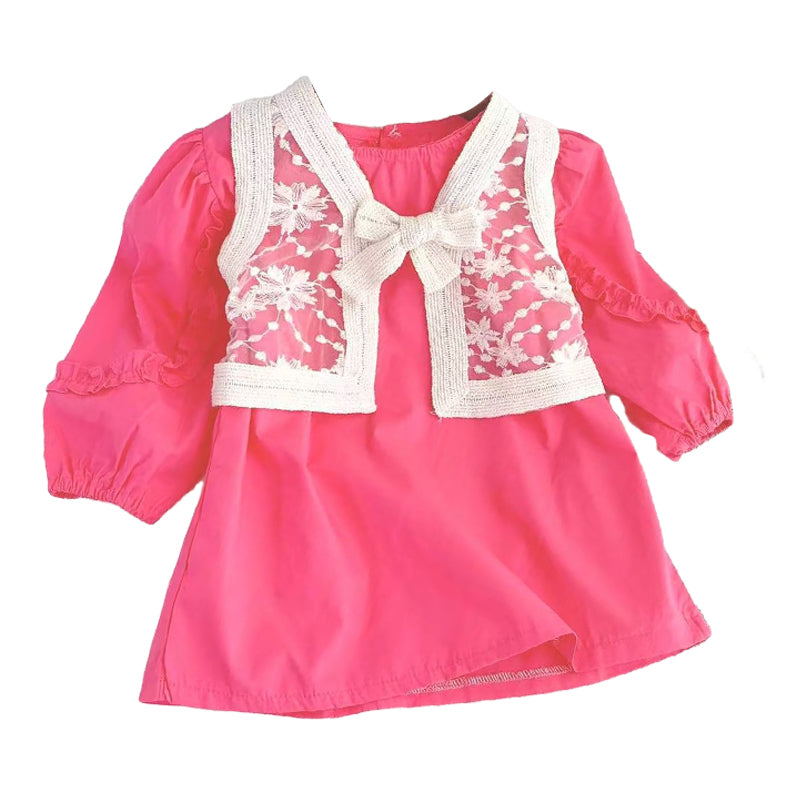 2 Pieces Set Baby Kid Girls Solid Color Dresses And Lace Vests Waistcoats Wholesale 230201152