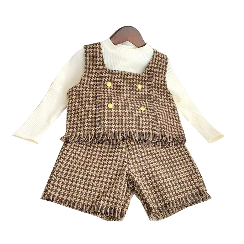 2 Pieces Set Baby Kid Girls Checked Vests Waistcoats And Pants Wholesale 23020117