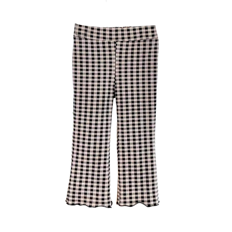 Baby Kid Girls Solid Color Checked Pants Wholesale 23020119