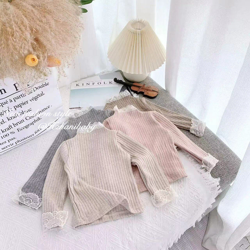 Baby Kid Girls Solid Color Lace Sweaters Wholesale 230201245