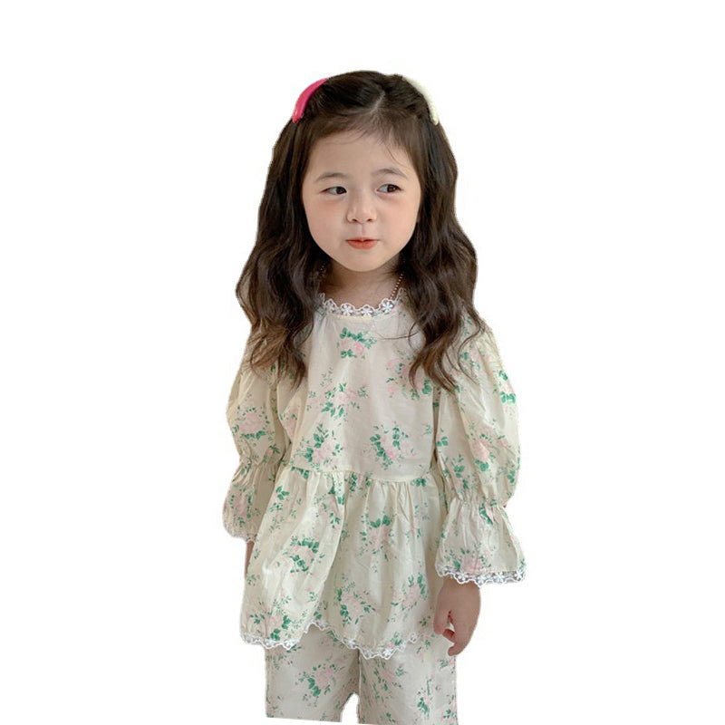 2 Pieces Set Baby Kid Girls Flower Print Tops And Pants Wholesale 230201249