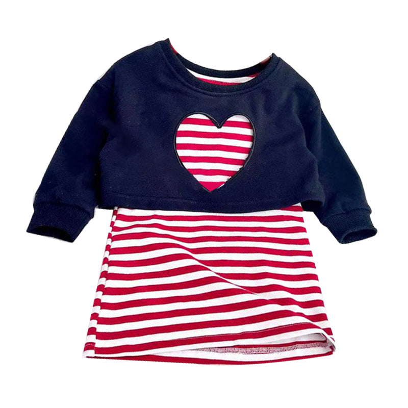 Baby Kid Girls Striped Love heart Dresses Wholesale 230201260