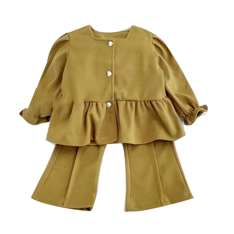 2 Pieces Set Baby Kid Girls Solid Color Jackets Outwears And Pants Wholesale 230201281