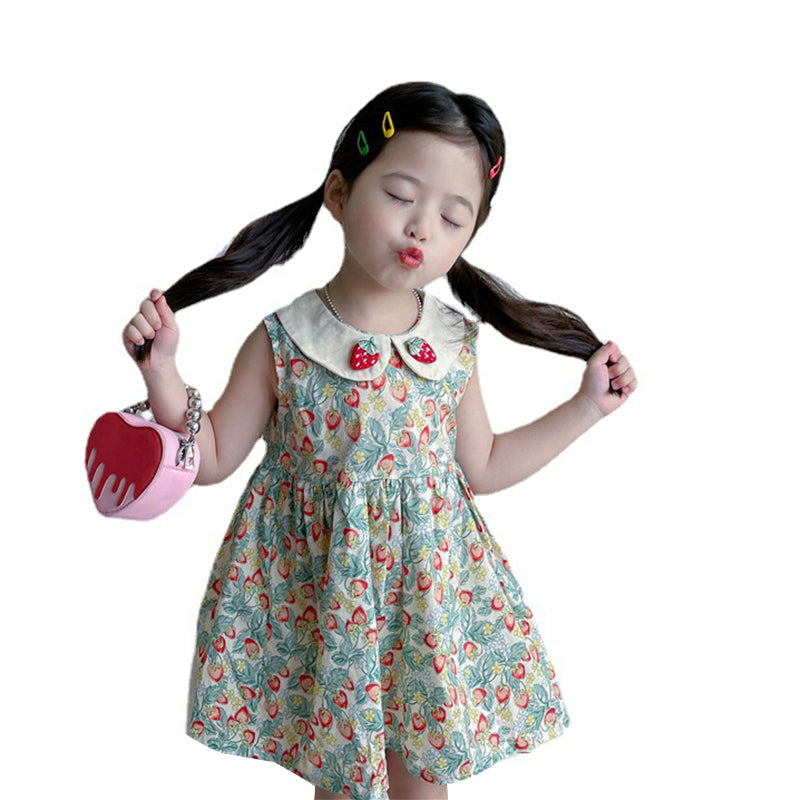 Baby Kid Girls Flower Fruit Print Dresses Wholesale 230201335
