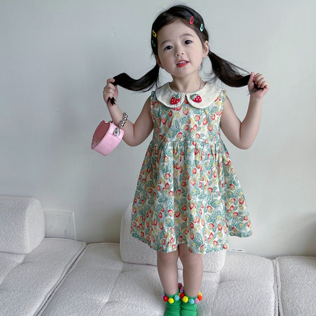 Baby Kid Girls Flower Fruit Print Dresses Wholesale 230201335