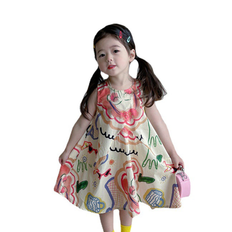 Baby Kid Girls Cartoon Print Dresses Wholesale 230201380