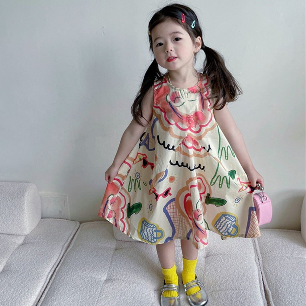 Baby Kid Girls Cartoon Print Dresses Wholesale 230201380