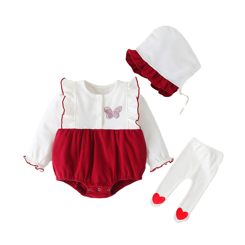 2 Pieces Set Baby Girls Color-blocking Print Rompers And Love heart Pants Wholesale 23020603