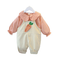 Load image into Gallery viewer, 2 Pieces Set Baby Kid Girls Striped Print Tops And Cartoon Jumpsuits Wholesale 23020606
