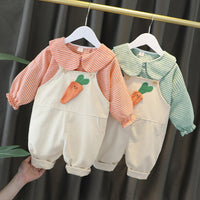 Load image into Gallery viewer, 2 Pieces Set Baby Kid Girls Striped Print Tops And Cartoon Jumpsuits Wholesale 23020606

