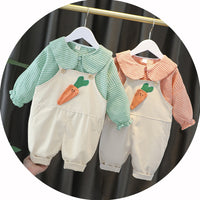 Load image into Gallery viewer, 2 Pieces Set Baby Kid Girls Striped Print Tops And Cartoon Jumpsuits Wholesale 23020606

