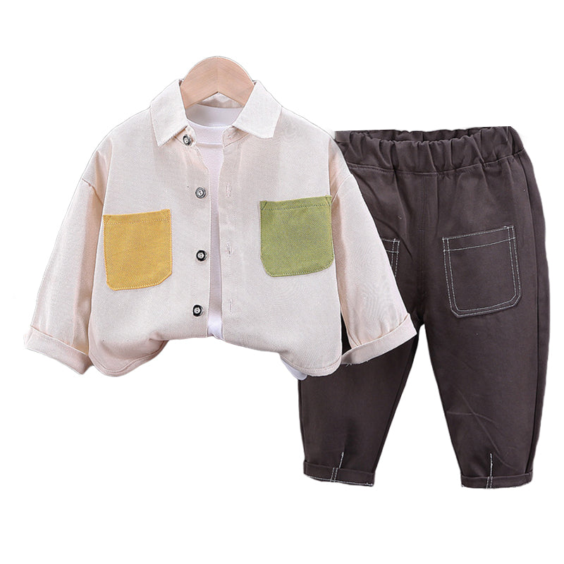 3 Pieces Set Baby Kid Boys Letters Tops And Color-blocking Shirts And Pants Wholesale 230206102
