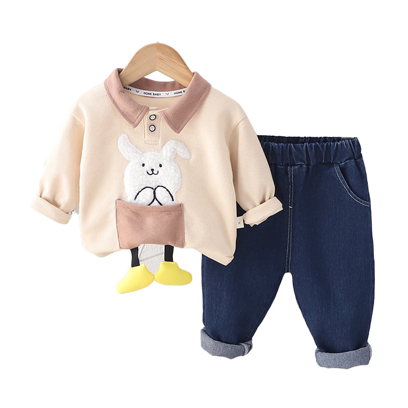 2 Pieces Set Baby Kid Boys Color-blocking Cartoon Tops And Solid Color Pants Wholesale 230206107