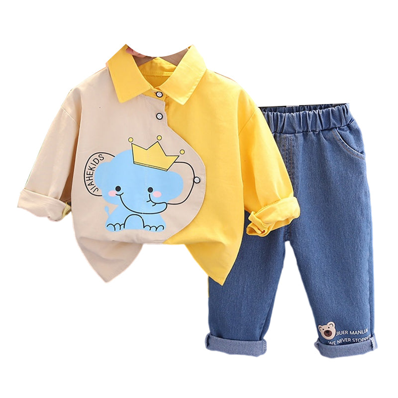 2 Pieces Set Baby Kid Boys Cartoon Print Tops And Letters Jeans Wholesale 230206112