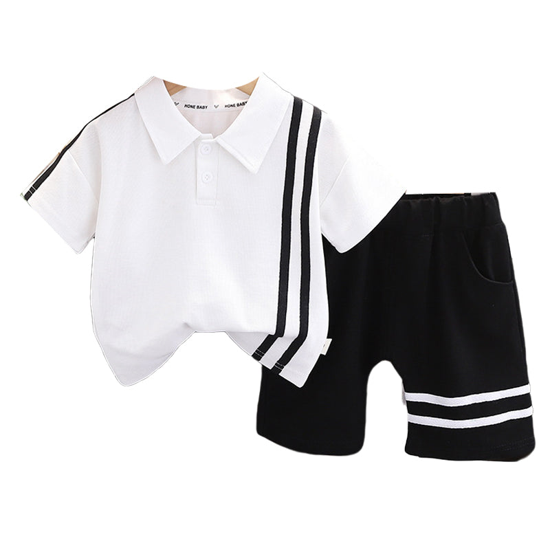 2 Pieces Set Baby Kid Boys Striped Polo Shirts And Shorts Wholesale 230206125