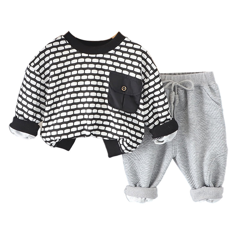 2 Pieces Set Baby Kid Boys Checked Tops And Solid Color Pants Wholesale 230206144