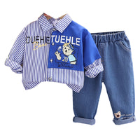 Load image into Gallery viewer, 2 Pieces Set Baby Kid Boys Striped Letters Cartoon Print Shirts And Jeans Wholesale 230206152
