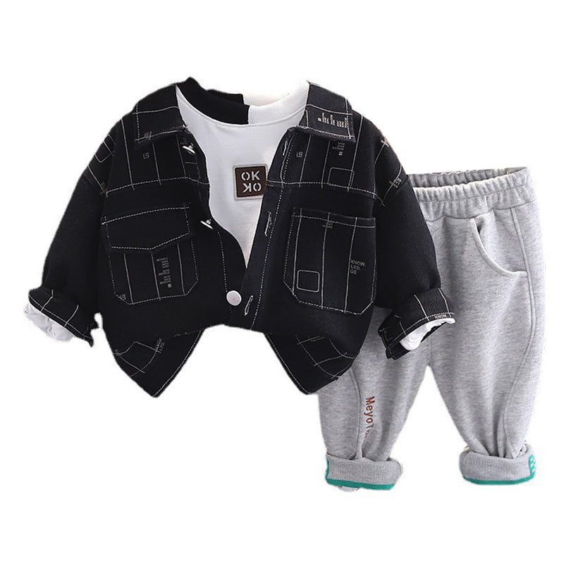 3 Pieces Set Baby Kid Boys Striped Jackets Outwears And Letters Tops And Pants Wholesale 230206166