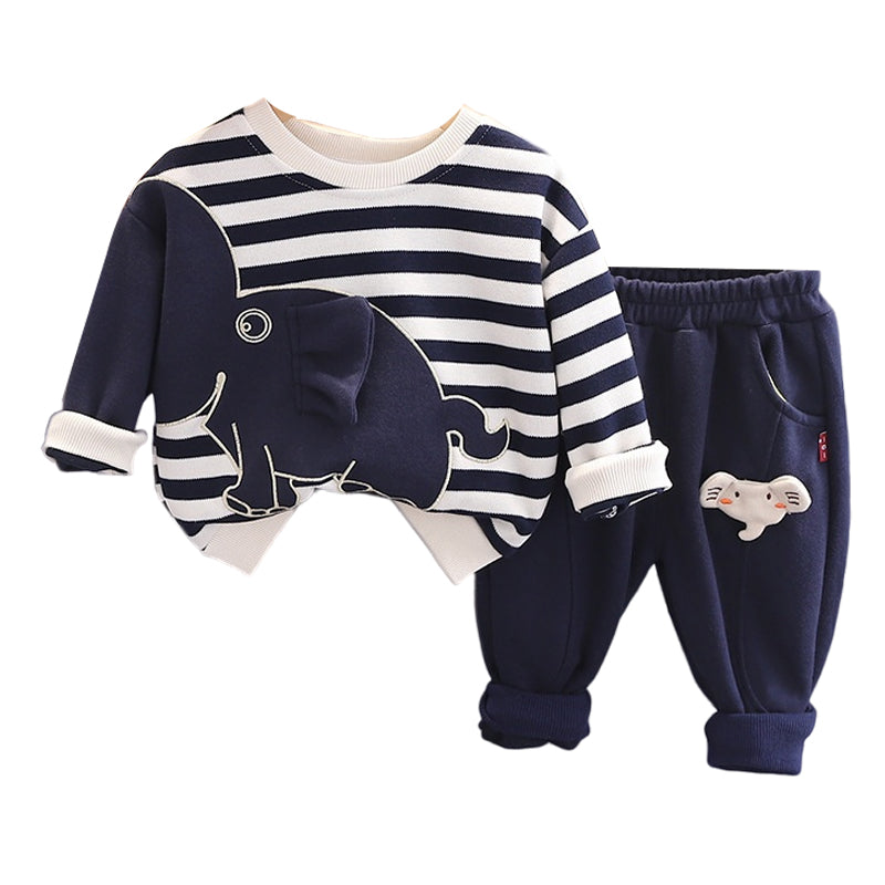 2 Pieces Set Baby Kid Boys Striped Animals Cartoon Hoodies Sweatshirts And Pants Wholesale 230206170