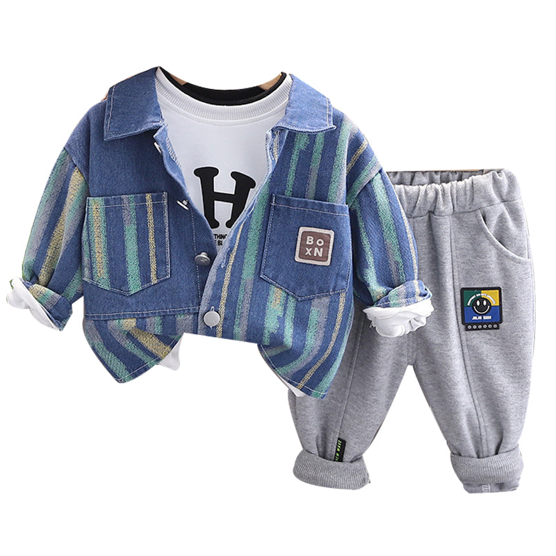 3 Pieces Set Baby Kid Boys Letters Tops Striped Jackets Outwears And Expression Pants Wholesale 230206173