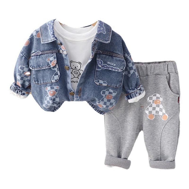 3 Pieces Set Baby Kid Boys Print Tops Letters Jackets Outwears And Cartoon Pants Wholesale 230206184