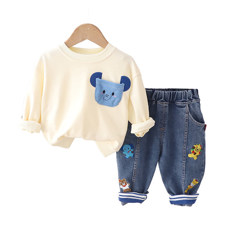 2 Pieces Set Baby Kid Boys Cartoon Hoodies Sweatshirts And Embroidered Jeans Wholesale 230206187
