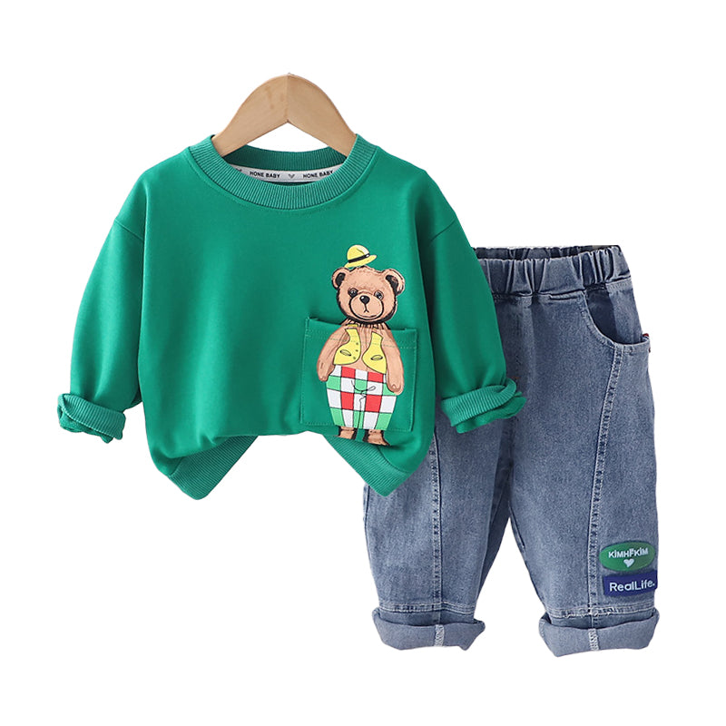 2 Pieces Set Baby Kid Boys Cartoon Print Hoodies Sweatshirts And Letters Jeans Wholesale 230206191