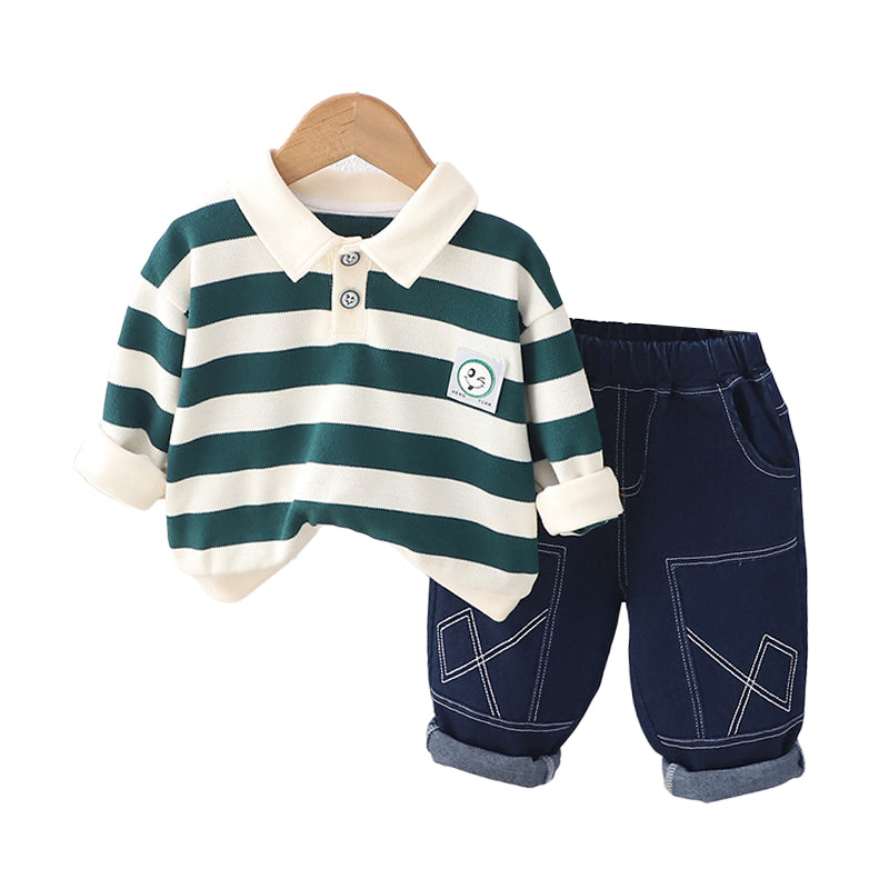 2 Pieces Set Baby Kid Boys Striped Polo Shirts And Pants Wholesale 230206192