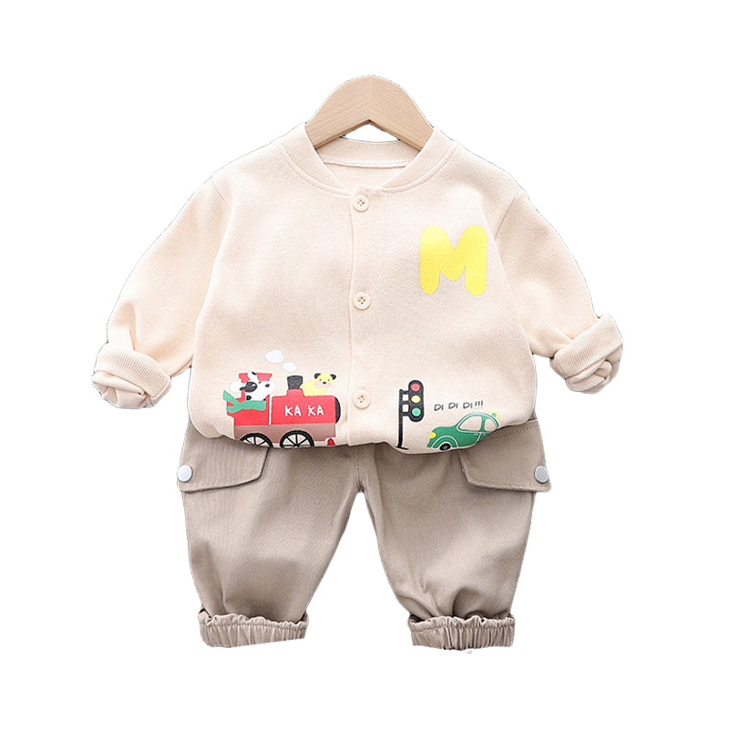 2 Pieces Set Baby Kid Boys Alphabet Print Cardigan And Solid Color Pants Wholesale 230206202