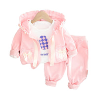 Load image into Gallery viewer, 3 Pieces Set Baby Kid Girls Letters Love heart Checked Tops Bow Jackets Outwears And Solid Color Pants Wholesale 230206203

