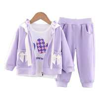 Load image into Gallery viewer, 3 Pieces Set Baby Kid Girls Letters Love heart Checked Tops Bow Jackets Outwears And Solid Color Pants Wholesale 230206203
