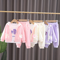 Load image into Gallery viewer, 3 Pieces Set Baby Kid Girls Letters Love heart Checked Tops Bow Jackets Outwears And Solid Color Pants Wholesale 230206203
