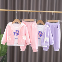 Load image into Gallery viewer, 3 Pieces Set Baby Kid Girls Letters Love heart Checked Tops Bow Jackets Outwears And Solid Color Pants Wholesale 230206203
