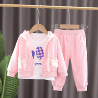 Load image into Gallery viewer, 3 Pieces Set Baby Kid Girls Letters Love heart Checked Tops Bow Jackets Outwears And Solid Color Pants Wholesale 230206203
