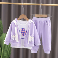 Load image into Gallery viewer, 3 Pieces Set Baby Kid Girls Letters Love heart Checked Tops Bow Jackets Outwears And Solid Color Pants Wholesale 230206203

