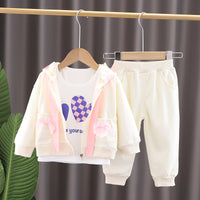 Load image into Gallery viewer, 3 Pieces Set Baby Kid Girls Letters Love heart Checked Tops Bow Jackets Outwears And Solid Color Pants Wholesale 230206203
