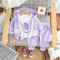 Load image into Gallery viewer, 3 Pieces Set Baby Kid Girls Letters Love heart Checked Tops Bow Jackets Outwears And Solid Color Pants Wholesale 230206203
