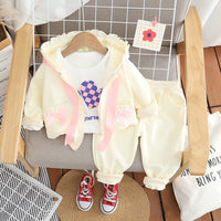 Load image into Gallery viewer, 3 Pieces Set Baby Kid Girls Letters Love heart Checked Tops Bow Jackets Outwears And Solid Color Pants Wholesale 230206203
