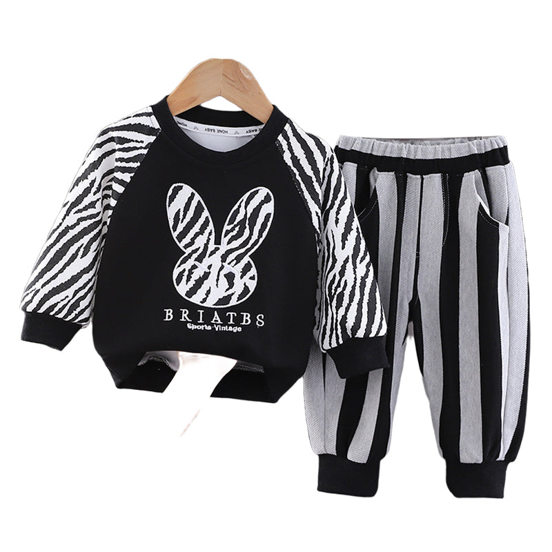 2 Pieces Set Baby Kid Boys Cartoon Zebra Print Hoodies Sweatshirts And Striped Pants Wholesale 230206222