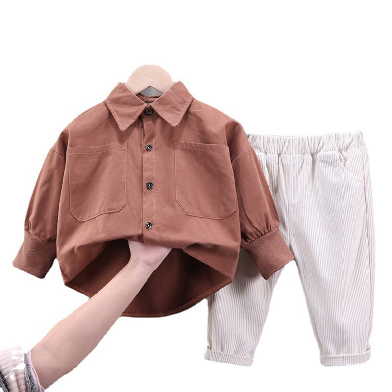 2 Pieces Set Baby Kid Boys Solid Color Shirts And Pants Wholesale 230206224