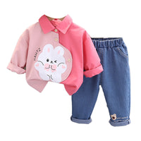 Load image into Gallery viewer, 2 Pieces Set Baby Kid Girls Cartoon Print Tops And Letters Jeans Wholesale 230206229
