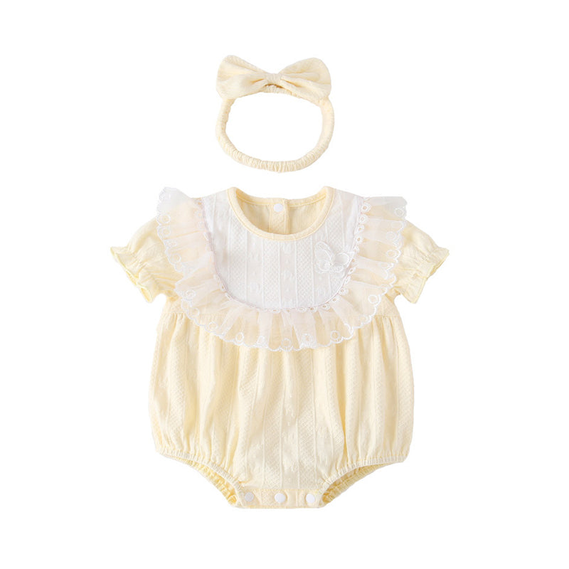 Baby Girls Bow Lace Embroidered Rompers Wholesale 23020630