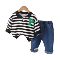 Load image into Gallery viewer, 2 Pieces Set Baby Kid Boys Striped Letters Polo Shirts And Solid Color Pants Wholesale 230206315
