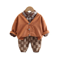 Load image into Gallery viewer, 3 Pieces Set Baby Kid Boys Checked Shirts And Solid Color Jackets Outwears And Pants Wholesale 230206321
