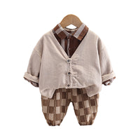 Load image into Gallery viewer, 3 Pieces Set Baby Kid Boys Checked Shirts And Solid Color Jackets Outwears And Pants Wholesale 230206321
