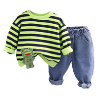 Load image into Gallery viewer, 2 Pieces Set Baby Kid Boys Striped Cartoon Tops And Solid Color Pants Wholesale 230206322
