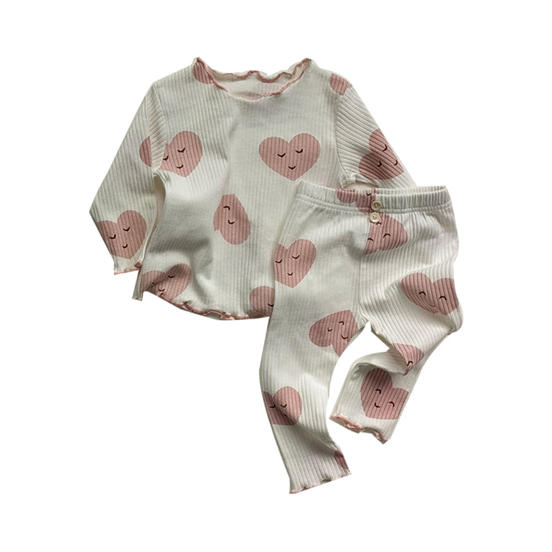 2 Pieces Set Baby Girls Love heart Polka dots Print Tops And Pants Wholesale 230206350