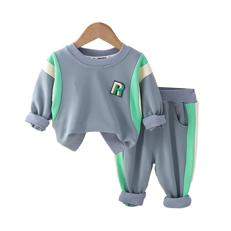 2 Pieces Set Baby Kid Boys Letters Color-blocking Hoodies Sweatshirts And Pants Wholesale 230206355